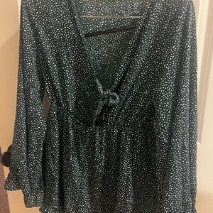 Polka Dot V-Neck Blouse - Green